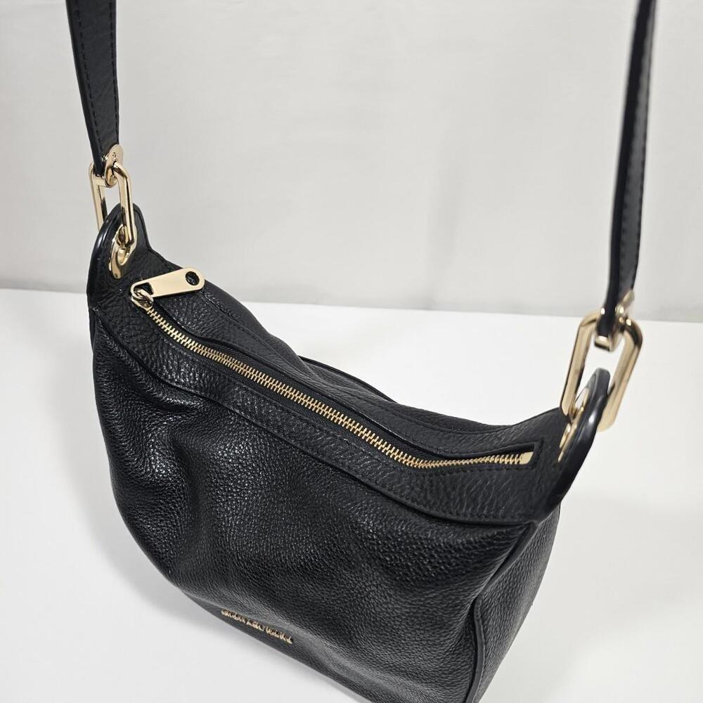 MICHAEL Michael Kors Raven Medium Leather Messenger Bag Black With Gold Hardwear - Picture 12 of 15